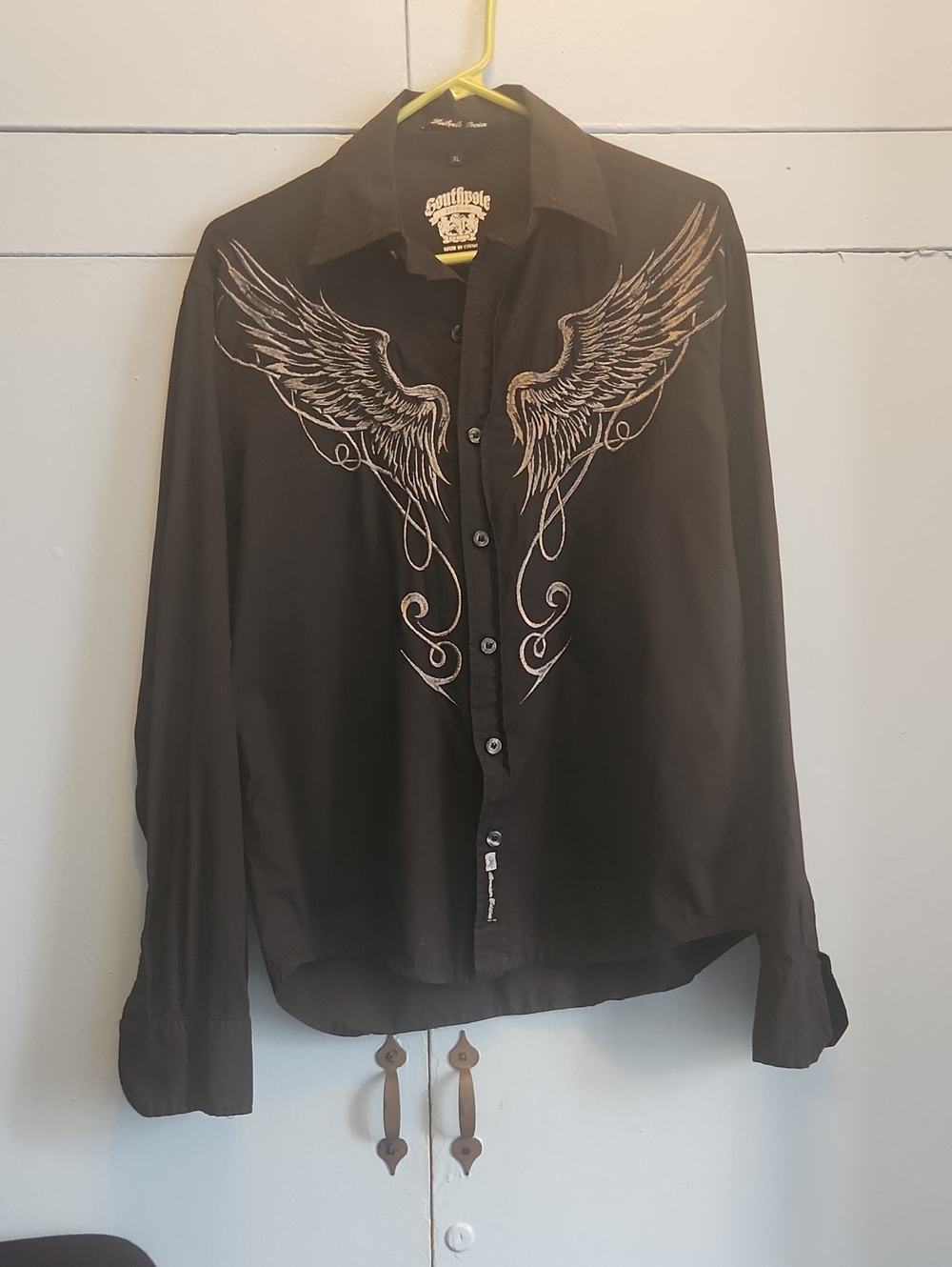 South Pole Black Men's Button-Down Shirt with Wing Embroidery